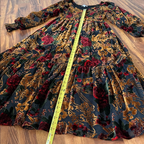 Elegant Black velvet burnout Floral Long Sleeve Dress sz M - Picture 12 of 12